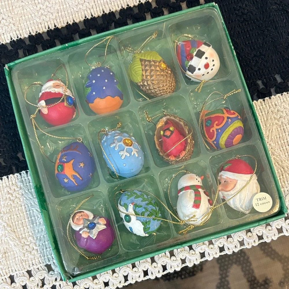 Vintage 12 Christmas Egg Mini Ornaments